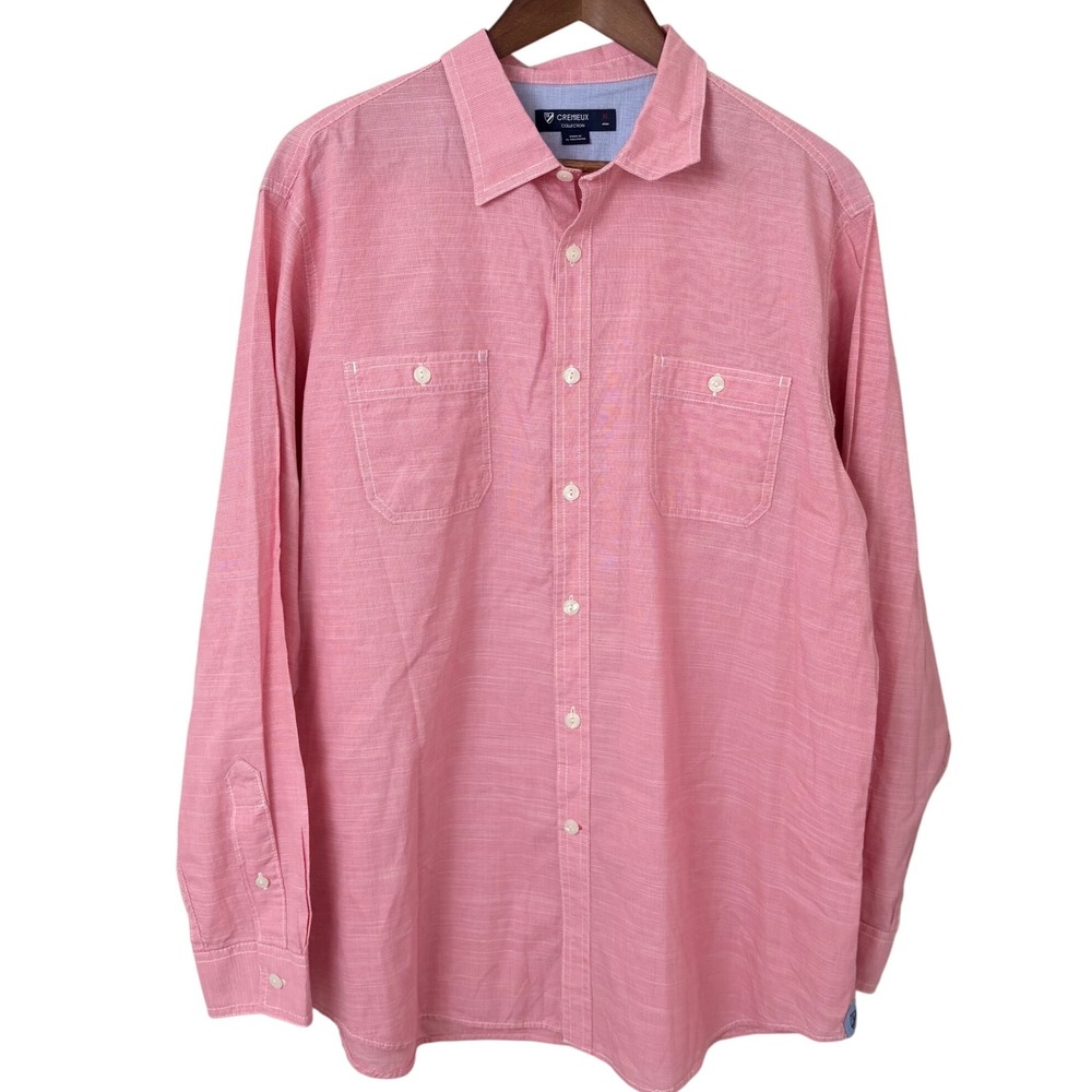 Cremieux Men's Button Down Shirt Preppy Houndstooth Cotton Size XL Red Classic‎